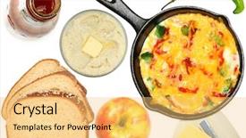  Presentation with hot sauce - Cool new theme with breakfast over white omelet apple egg butter bread hot sauce pepper backdrop and a yellow colored foreground