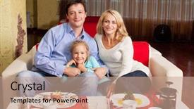  Presentation with family healthy eating - Theme featuring breakfast restaurant - happy family eating in cafe background and a coral colored foreground