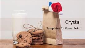  Presentation with chocolate chip cookies - Audience pleasing slides consisting of breakfast santa - glass of milk and chocolate backdrop and a  colored foreground