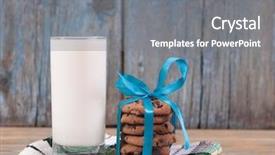  Presentation with chocolate chip cookies - Slide deck consisting of breakfast santa - glass of milk and chocolate background and a gray colored foreground