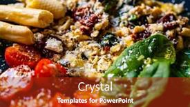  Presentation with breakfast - PPT theme featuring breakfast-scrambled-eggs-with-vegetables background and a crimson colored foreground