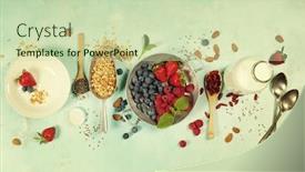  Presentation with food breakfast clean food - Cool new PPT theme with breakfast set with granola almond milk superfoods and berries morning food diet detox clean eating vegetarian concept backdrop and a soft green colored foreground