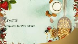 Presentation with food breakfast clean food - Colorful PPT layouts enhanced with breakfast set with granola almond milk superfoods and berries morning food diet detox clean eating vegetarian concept backdrop and a sky blue colored foreground