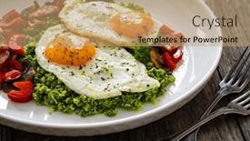  Presentation with breakfast - Presentation with breakfast-sunny-side-up-eggs background and a coral colored foreground
