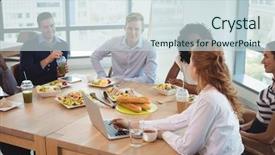  Presentation with cafeteria - Cool new presentation theme with breakfast table at office cafeteria backdrop and a sky blue colored foreground