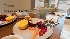  Presentation with messy - Presentation theme consisting of breakfast-table-is-messy background and a coral colored foreground