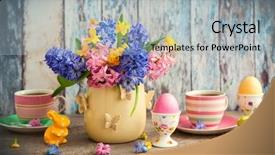  Presentation with flowers vase - Presentation theme consisting of breakfast table with tea egg background and a light gray colored foreground