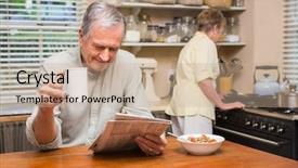  Presentation with good morning couple bed - Presentation having breakfast tea - senior couple spending the morning background and a coral colored foreground