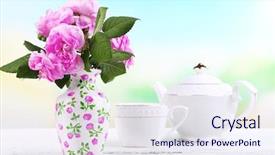  Presentation with breakfast - Colorful presentation theme enhanced with breakfast tea with teapot backdrop and a sky blue colored foreground