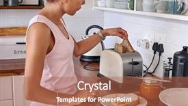  Presentation with lactation young woman breastfeeding - PPT layouts enhanced with breakfast toast bread with toaster background and a red colored foreground