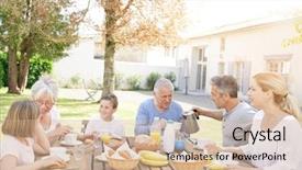  Presentation with breakfast - Presentation design consisting of breakfast together outside the house background and a soft green colored foreground