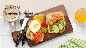  Presentation with waffles - Slides having breakfast-waffles-with-fried-eggs background and a coral colored foreground