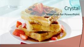  Presentation with waffles - PPT theme having breakfast - waffles with syrup and strawberries background and a cool aqua colored foreground