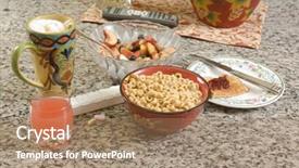  Presentation with blood pressure - Presentation theme enhanced with breakfast with a glass of grapefruit juice a bowl of oats and fresh fruit with vitamin cholesterol and blood pressure pills toast and a latte background and a coral colored foreground