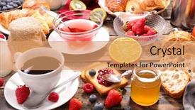  Presentation with croissant - Beautiful presentation featuring breakfast with coffee and croissant backdrop and a coral colored foreground