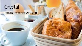  Presentation with breakfast - Slide set with breakfast with coffee and croissants background and a coral colored foreground