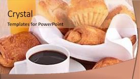  Presentation with pastries - PPT theme featuring breakfast with coffee cup and pastries background and a coral colored foreground