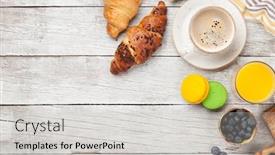  Presentation with croissant - Presentation design enhanced with breakfast-with-coffee-orange-juice background and a light gray colored foreground