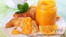  Presentation with croissant - Amazing slide deck having breakfast with croissant and orange cream backdrop and a gold colored foreground