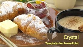  Presentation with love coffee cappuccino coffee - PPT theme featuring breakfast with croissants and coffee background and a  colored foreground