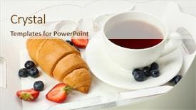  Presentation with tea croissant - Theme featuring breakfast with cup of tea background and a  colored foreground