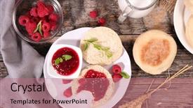  Presentation with muffin - Beautiful presentation featuring breakfast with muffin and jam backdrop and a coral colored foreground