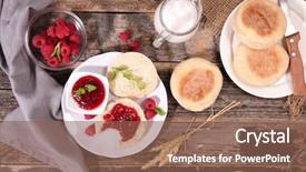  Presentation with muffin - Beautiful presentation theme featuring breakfast with muffin and jam backdrop and a violet colored foreground