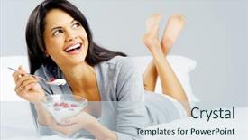  Presentation with breakfast cereal - Slides with breakfast woman with yoghurt cereal background and a lemonade colored foreground