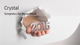  Presentation with paper - PPT layouts consisting of breaking - hand presenting through paper background and a light gray colored foreground