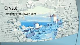  Presentation with santorini - Cool new PPT theme with breaking 3d wall and santorini backdrop and a sky blue colored foreground