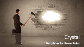  Presentation with brick wall - Slides enhanced with breaking barriers - business man hitting brick grungy background and a violet colored foreground