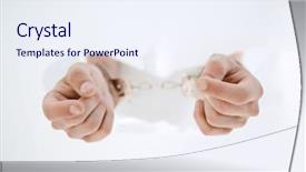  Presentation with handcuffed - PPT theme having breaking chain - close up handcuffed hands background and a sky blue colored foreground