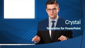  Presentation with news reporter - PPT theme having breaking news at his studio background and a ocean colored foreground