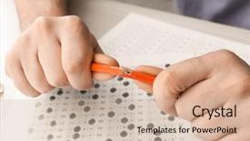  Presentation with student - PPT theme with breaking pencil while passing exam background and a soft green colored foreground