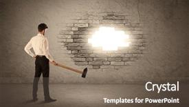  Presentation with breakthrough - Colorful PPT theme enhanced with breakthrough - business man hitting brick grungy backdrop and a gray colored foreground
