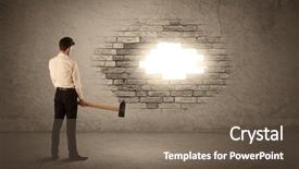  Presentation with brick wall - Colorful presentation enhanced with breakthrough - business man hitting brick grungy backdrop and a violet colored foreground