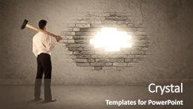  Presentation with breakthrough - Amazing PPT theme having breakthrough - business man hitting brick grungy backdrop and a violet colored foreground