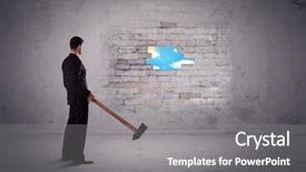  Presentation with 3d man business leader - Amazing presentation theme having breakthrough - business man hitting grungy brick backdrop and a gray colored foreground