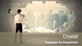  Presentation with breakthrough - Audience pleasing slides consisting of breakthrough - business man hitting wall backdrop and a coral colored foreground