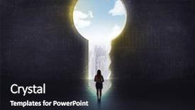  Presentation with breakthrough - Presentation theme featuring breakthrough - businessman looking a big key background and a black colored foreground