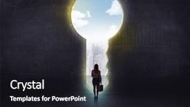  Presentation with solution - PPT layouts with breakthrough - businessman looking a big key background and a black colored foreground