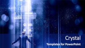  Presentation with breakthrough - Colorful PPT theme enhanced with breakthrough - businessman with hands spread apart backdrop and a navy blue colored foreground