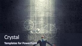  Presentation with spread - Cool new slide deck with breakthrough - businessman with hands spread apart backdrop and a wine colored foreground