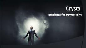  Presentation with spread - Cool new slides with breakthrough - businessman with hands spread apart backdrop and a dark gray colored foreground