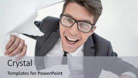  Presentation with funny - PPT theme having breakthrough - close up funny guy background and a light gray colored foreground