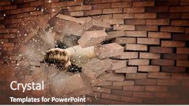  Presentation with breakthrough - Cool new slide deck with breakthrough - human hand breaking brick wall backdrop and a violet colored foreground