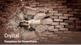  Presentation with breakthrough - PPT layouts with breakthrough - human hand breaking brick wall background and a violet colored foreground