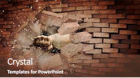  Presentation with breakthrough - Presentation featuring breakthrough - human hand breaking brick wall background and a tawny brown colored foreground
