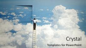  Presentation with opening doors - Amazing PPT theme having breakthrough - opening new doors mixed media backdrop and a sky blue colored foreground