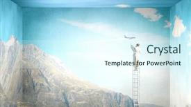  Presentation with opening doors - Cool new PPT theme with breakthrough - opening new doors mixed media backdrop and a sky blue colored foreground